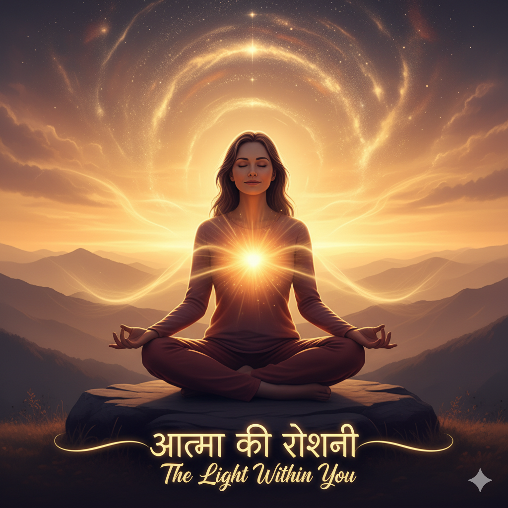 "Spiritual sunrise meditation representing the awakening of inner light – आत्मा की रोशनी"