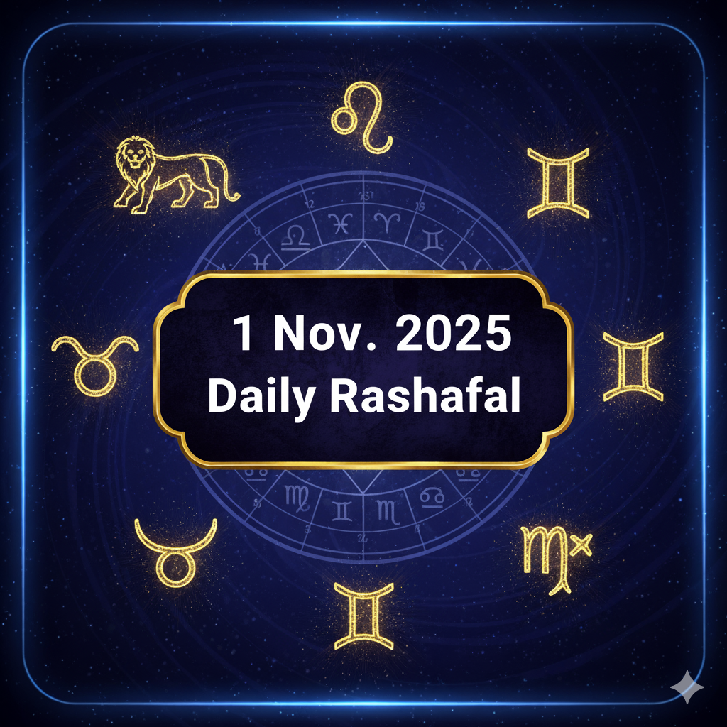 “1 नवंबर 2025 आज का राशिफल | दैनिक राशिफल | Nakshatra AI Horoscope Banner in Dark Theme”