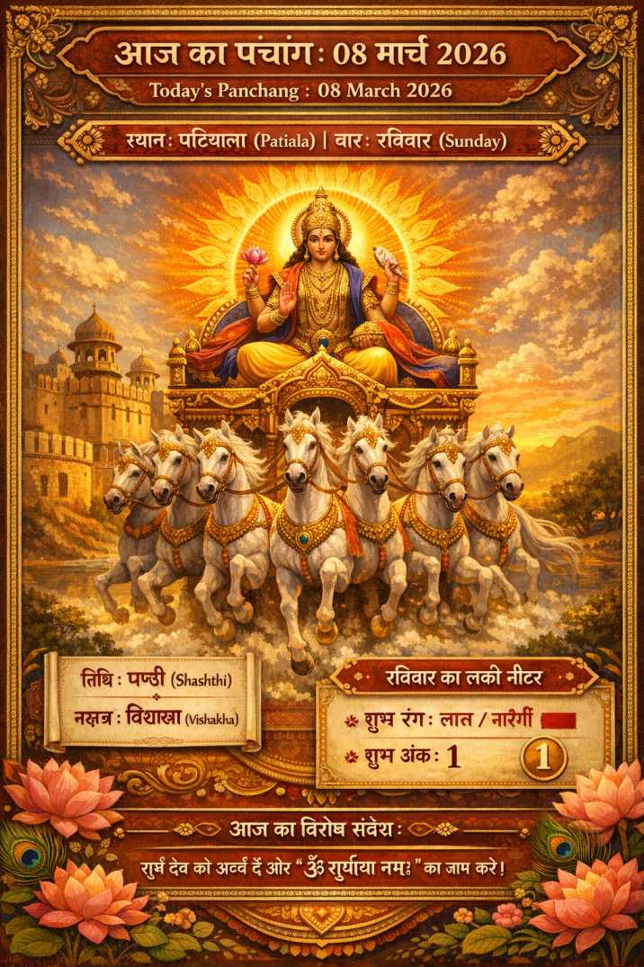 आज का पंचांग 08 मार्च 2026